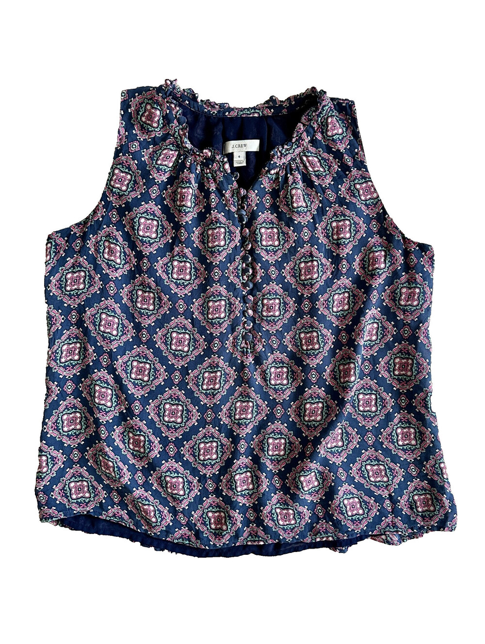 J Crew J.Crew Blue Red Paisley Sleeveless Blouse Top Covered Button Silk Lined 6